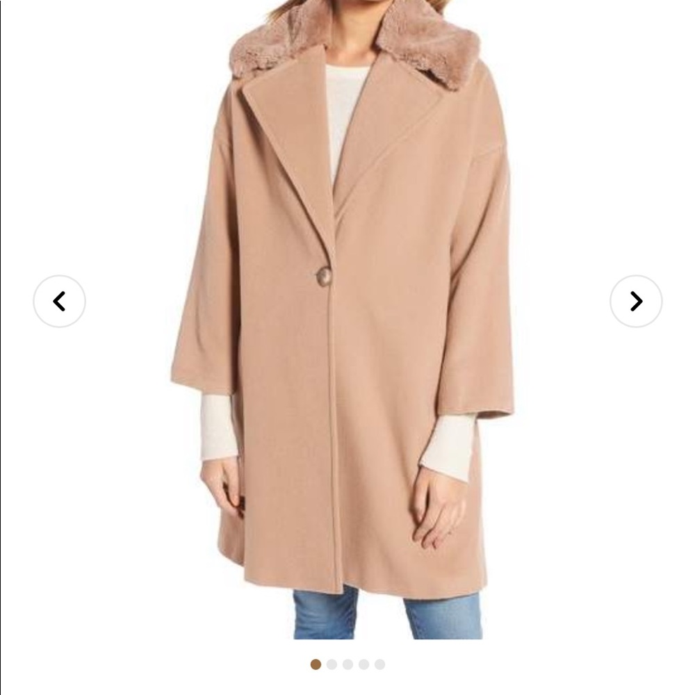 Charles Gray Camel cashmere blend fur collar dress coat size XS